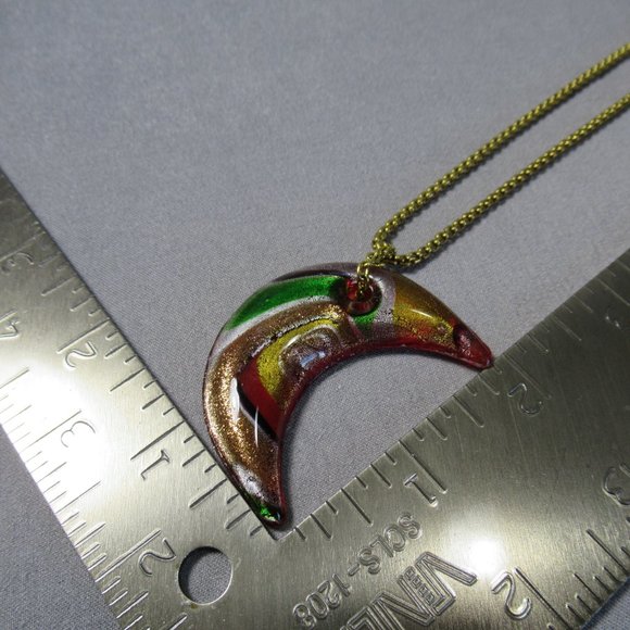 Crescent Moon Pendant, Hand Poured Art Glass Necklace - Picture 6 of 6